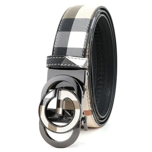 Men's Plaid Belt Letter G Alloy Automatic Buckle Casual Business Fashion Waistband, Versatile Youth Trendy Pants Strap, Fashion Belts, Fashionable Plaid Belt