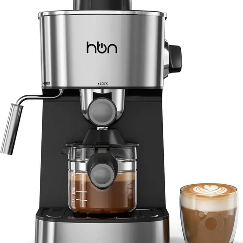 HBN Espresso Machine, 3.5Bar Cappuccino & Latte Maker, 2-4 Cup Stainless Steel Coffee Machine with Milk Frother, 800W Espresso Machine Maker with Steamer, Compact Coffee Maker for Home and Office