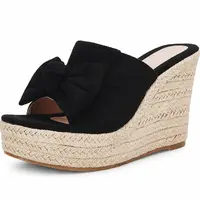 Coutgo Womens Platform Espadrilles Slip On Wedge Sandals Bow Tie Open Toe Slides Shoes Footwear Style Flatform