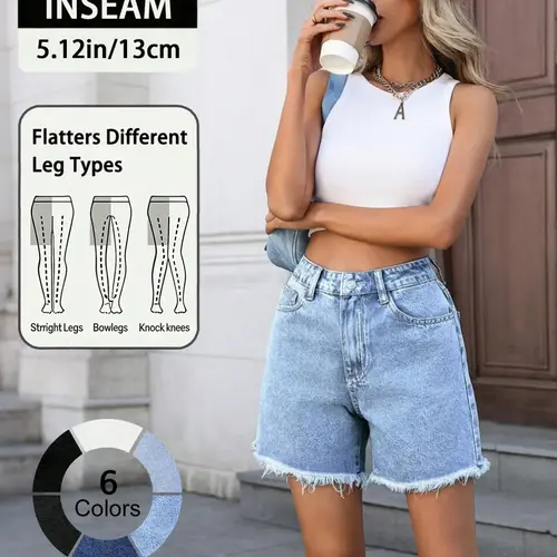 Elegant Women's High Waist A-Line Frayed Casual Denim Shorts, Loose Fit and Flattering Design, Versatile Boho Style for Summer Fashion