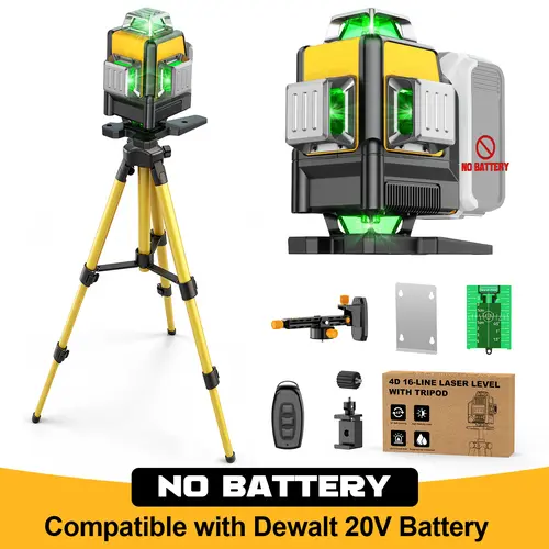 Ecarke 4D 360° Self-Leveling Laser Level Compatible with Dewalt 20V Battery, 【Battery NOT Included】, Green Line Laser Level Tool with Tripod for Construction, Picture Hanging, Tile, Home Renovation