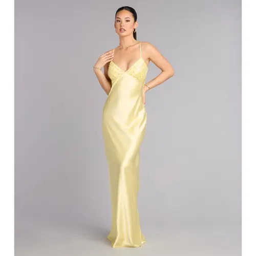 Ruby Satin Low Back Column Formal Dress
