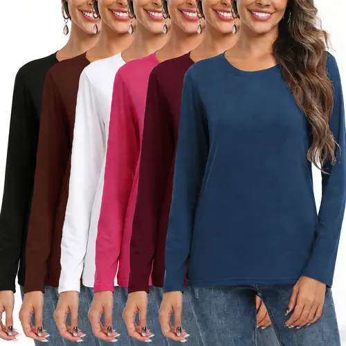 【Limited Time Deal】【Fast Shipping】Women's Spandex Long-Sleeve Round Neck Tops - Loose Fit, Comfortable Basic Casual Layering Shirts for Outfits, Women's Clothes Style