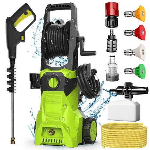 【DealsForYou】Electric Pressure Washer 1500W, Pressure Washer, Portable Power Washer, 4 Quick Connect Nozzles, High Pressure Cleaning Machine for Car Fence Driveway Patio Washing and More