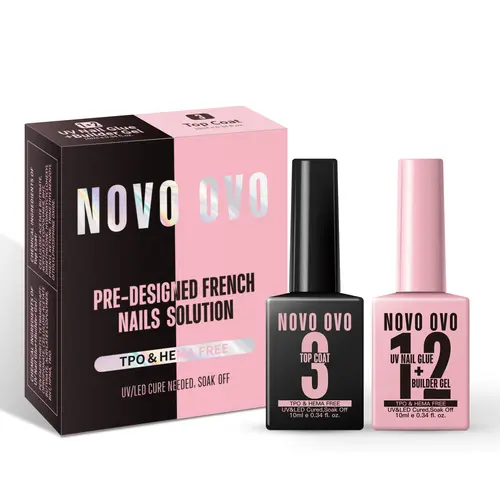 NOVO OVO UV Nail Glue and Builder Gel 2 in 1, No Wipe Top Coat Kit for Predesigned French Tip Nail Tips, HEMA TPO FREE, Super Strong Adhesive for Press on Acrylic Nails, Long Lasting, Easy to Use, Builder Gel Nail, Diy Nails At Home