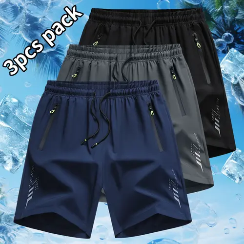 Men's Active Short Shorts - Mensfashion Sporty Chic Polyester Synthetics, Quick Dry, Slight Stretch, Breathable, Regular Fit, Zipper Drawstring, Adjustable Fitted Bottoms for Casual Wear & Workout Gear (Standard Sizes)