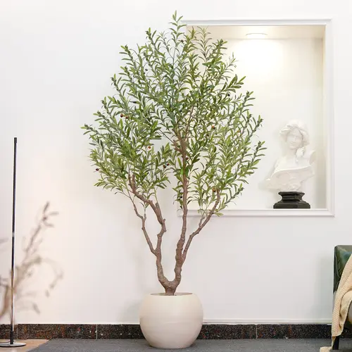 7FT/8FT Olive Tree Artificial Indoor Plant Tall Faux Tree Decorative Plant with Lifelike Fruits 16in Round White Planter Natural Wood Trunk for Home Office Decor