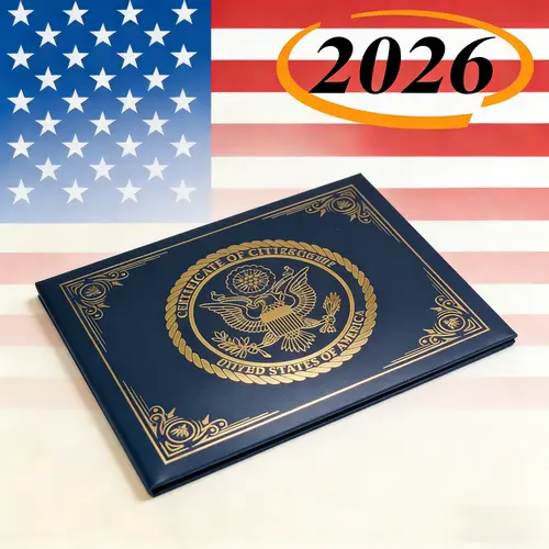 US Citizenship and Naturalization Certificate Holder Gold American Eagle Logo Certificate of Citizenship Padded with Cover for Professional Presentation