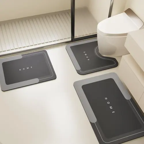 3PCS Plain Non-Slip Absorbent Bath Mat Set - Thin Quick-Dry Rubber-Backed Indoor Home Supplies, Bath Rugs for Bathroom, Black Decor Match, Quick-Dry Keeps Floors Fresh