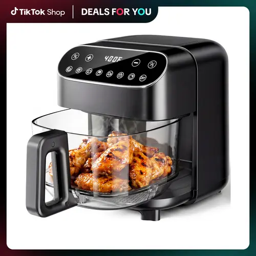 Kismile 5QT Visible Glass Air Fryer, 8 Smart Presets, 360° Panoramic Borosilicate Glass Basket, Digital Touch Control, Flip Reminder & Auto-Pause, Non-Toxic, PTFE & PFSA-Free, Dishwasher Safe, 392°F Max