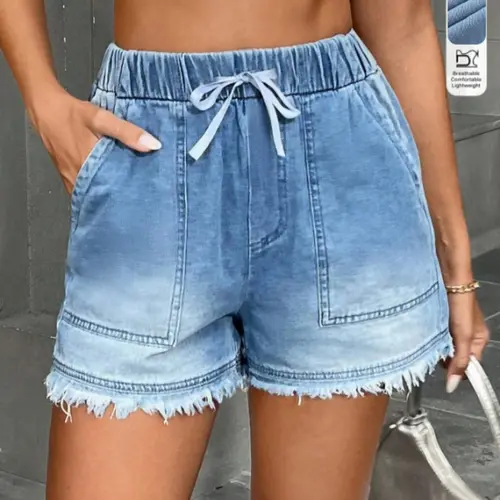 Women's Fashion Comfortable Versatile Trendy Adjustable Fitted Waist Drawstring Denim Jean Shorts, Perfect for Parties Dates Commuting Casual Daily Wear, Casual Comfy Shorts