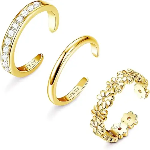 3Pcs Gold Filled Toe Rings for Women Non Tarnish 14K Gold Filled Toe Ring Adjustable Flower Cz Dainty Toe Ring Summer Beach Open Toe Rings Set Toe Jewelry Foot Jewelry Adjustable Sunflower Ring