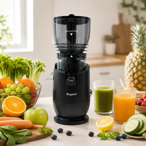 Boyuevi Cold Press Juicer Machine, 5.8” Extra-Large Feed Chute Slow Masticating Juicer 300W High Juice Yield, Easy to Clean BPA-Free Juicer for Fruits, Vegetables & Frozen Produce, Home Use