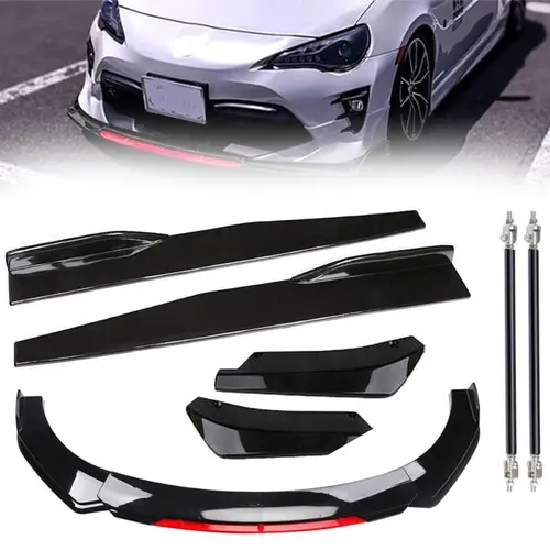 Garvee Front Bumper Lip Spoiler & Side Skirt Extensions Body Kit - 1.9M Wide Car Fit, Durable ABS Air Dam, Scratch Guard, Sporty Look, Sedan/Small Car Replacement, Glossy Black/Red Options