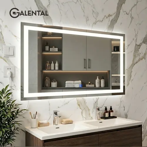 GALENTAL 72x36 in Rectangle LED Bathroom Mirror - Vanity Mirror with Lights, Defogging, Dimmable Touch Control, 3-Color Lights, Wall Mount, Auto Off, Memory Timing, Tempered Glass, Easy Use for Home Users, Modern White Fixture with Parts Kit