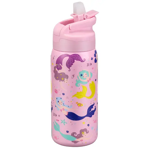 Cartoon Tumbler - Insulated Stainless Steel Water Bottle With Lid & Straw-Drinkware, Portable, Cup, Mug, Bottled, Washable, Stylish Printed Kids