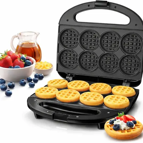 OSTBA Mini Waffle Maker - 750W Quick Heat, Even Heat Browning, 8+2 Slots, Non-Stick, Easy Clean, Compact Portable Space-Saving Household Item, Kitchen Household Product for Family Breakfast, Kids