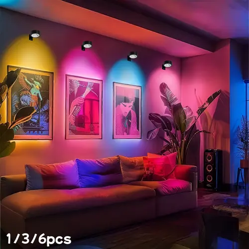 1/3/6-Pack 13-Color RGB Changing LED Art Picture Frame Light, Battery-Operated Adjustable-Brightness Lighting for Art Exhibits and Portrait Displays, Adjustable Led Lights