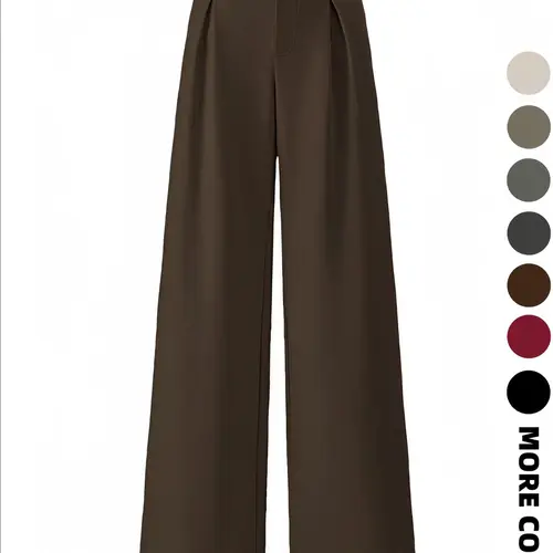 Women's Solid Color Plicated Pocket High Waist Wide Leg Minimalist Pants, Elegant Zipper Fly All Seasons Trousers for Work Office Business, Ladies Spring & Fall Clothes, Business Casual Bottoms, Bottom, Basic, Womenswear