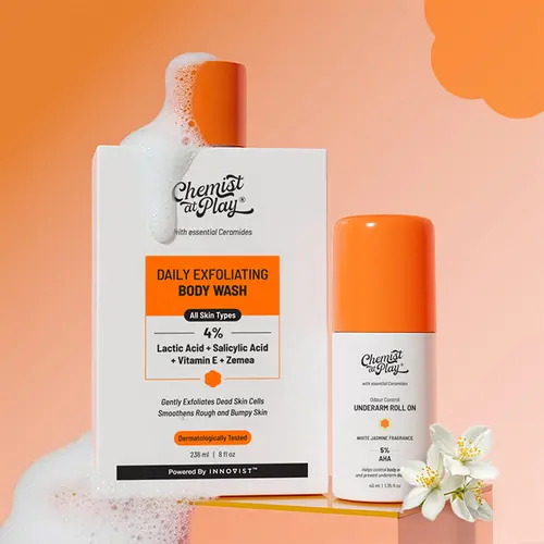 Daily Exfoliation Duo | Exfoliating Body Wash - 8fl oz & Jasmine Underarm Roll-On - 1.35fl oz | Helps Smoothen Skin | Gently Exfoliates with AHAs