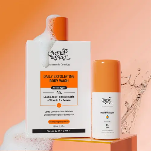 Daily Freshness Duo | Exfoliating Body Wash - 8fl oz & Aqua Underarm Roll-On - 1.35fl oz | Helps Smoothen Skin | Gently Exfoliates with AHAs