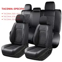 Coverado Custom Faux Leather Full Set Car Seat Protectors for 2005-2015 Toyota Tacoma Double/Crew Cab (Base, PreRunner, SR5, Limited, TRD Sport) - Full Wrap, Function Access, Elastic Straps, Resists Daily Seat Wear (Black)