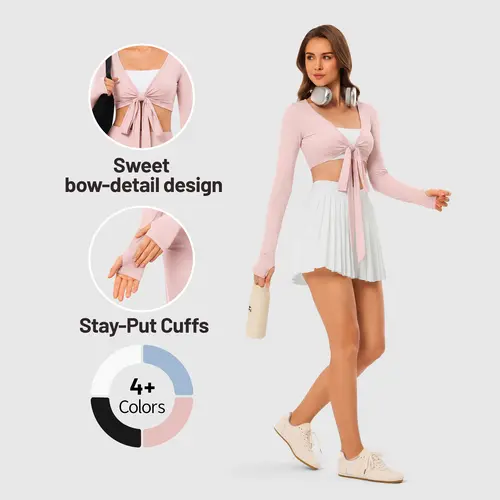 【Limited-time offer】Inno Mint Women's Stretchy V-Neck Wrap Crop Gym Apparel, Long Sleeve Convertible Fitness Yoga Top, Casual Comfy Workout Tops for Women (Ballet, Yoga)
