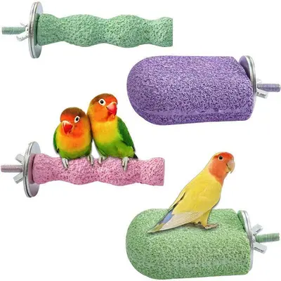 4PCS Bird Cage Chew Accessories | Trending Beak Care Toy Set,  Parrot Beak Stone Perches, Natural Wear for Nails & Beaks, Perfect for Everyday Use & Pet Bird Enrichment