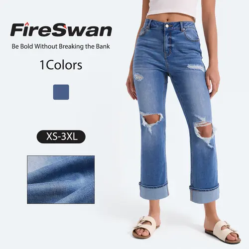 FireSwan 2026 New Vintage-Washed Women's Jeans Ripped and Frayed Design Slightly Flared Slim Fit Spring/Summer/Fall Three-Season Jeans#Summervibes