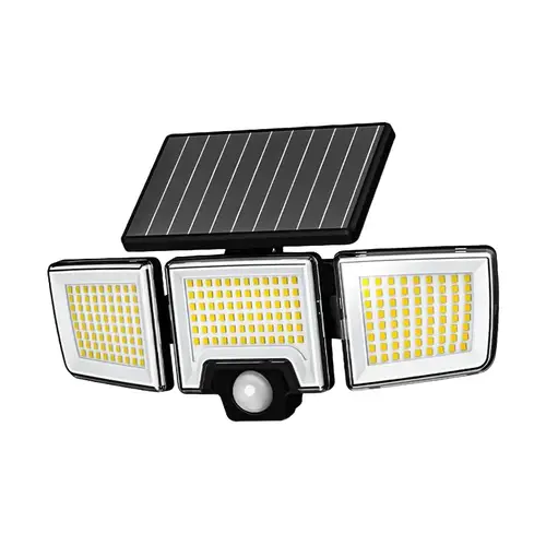 Qawtor Solar Outdoor Floodlight - Eco-Friendly 3-Head 216 LED Automatic Motion Sensor Light with Remote Control, IP65 Water Resistant Wall Mount, for Home Security, Patio Lighting, Outdoor Landscape Lights, Backyard Use