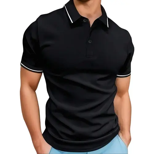 Men’s summer short-sleeve polo shirt — minimalist retro fashion, versatile for golf apparel, lightweight casual outdoor wear; stylish black short-sleeve top—an excellent gift for husband or boyfriend Elegant Shortsleeve