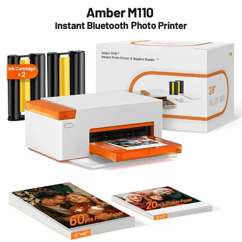 Liene Amber M110 Instant Bluetooth Photo Printer 80 Sheets, Photo Printer for iPhone, Thermal Dye Sublimation, Picture Printer 60 Sheets 4x6 Paper & 20 Sheets 3" Square Sticker Paper & 2 Cartridges, Father's Day Gift, SummerWinss, DealsForYouDays