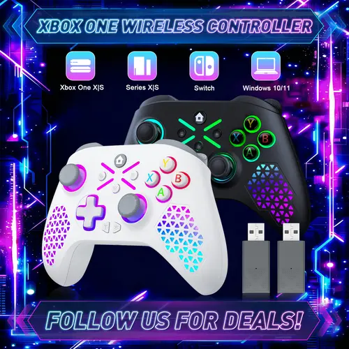 Xbox One Wireless WIFI Controller RH-1025 for Xbox One/Series X|S Windows 10/11 with 2.4GHZ Game Joystick Hybrid D-Pad RGB Lighting Turbo Function 3.5mm Audio