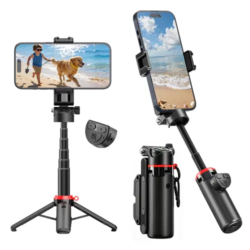 2026 4-in-1 Mini Selfie Stick with Focus Extendable Ultra-Stable Quad-Leg Base 360° Rotation Wireless Bluetooth 5.3 Remote for Android & iOS Lightweight Travel-Ready Selfie Stick & Tripod - Mount