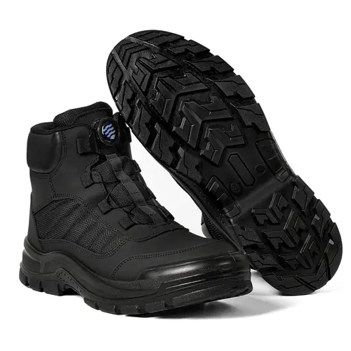 Men's Steel-Toe Safety Footwear, Closed High-Top Worker Boots - Stylish Comfortable Nonslip Work Shoes with Rotating Buckle, Anti-Puncture Slip-Resistant Industrial Construction Tactical Boots for Summer