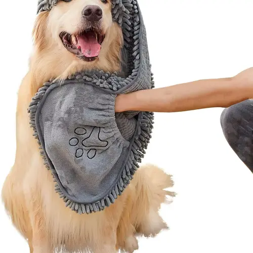 Microfiber Dog Bath Towel – Super Absorbent Dog Towels for Drying Dogs Large & Small, Quick Dry Pet Towel with Hand Pockets, Soft & Durable Puppy Towel, Machine Washable – Grey