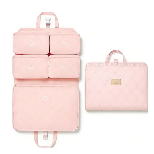 Hanging Travel Organizer with Compression Packing Cube, Multi-Layer Storage for Socks Underwear & Bras, Foldable Luggage Organizer for Suitcase and Carry-On Travel  storage bag portable cosmetic large capacity storage bag set toiletry lightweight summerwi