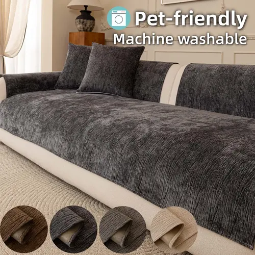 Pet-Friendly Chenille Sofa Cover, Washable Couch Covers, Non-Slip Machine Washable Couch Seat Protector, Soft Solid Color Sofa Seat Mat, Anti-Scratch Furniture Cover for Dogs & Cats, Sofa Cushion for Sectional, Loveseat & 3-Seater Living Room Decor