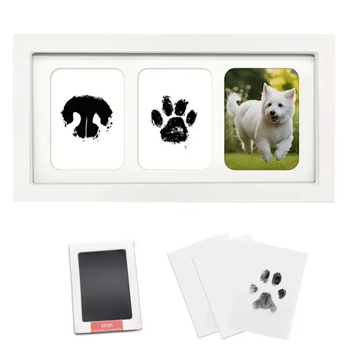 Pet Paw Print Set with Frame, Inkless Hand Foot Print Kit, Christmas Gift, Dog Paw Print Set, Nose Print Set, Printable Frame Set
