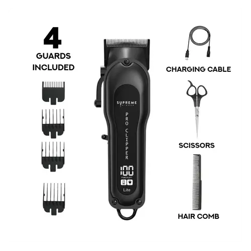 Supreme Trimmer Pro Clipper Lite with 4 Guards, Brush, and Comfort Lightweight Salon 6000-6500 RPM DC Motor 3.5 Hours Working Time, Cordless Hair Cutting, Haircut Trimmer Kit, Rechargeable Hair Trimmer, Compact Battery-Powered Hair Trimmers & Clippers