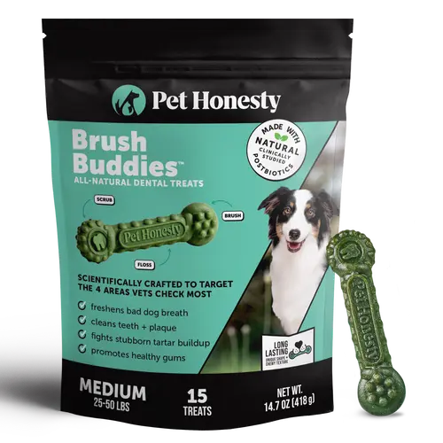 Brush Buddies All-Natural + Long Lasting Dental Treats for Medium Sized Dogs - 15 Count