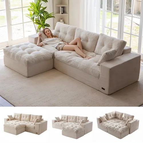 【2 Package Shipping】MAXYOYO 104" L Shaped Modular Sectional Sofa with Ottoman, Cloud Boneless Couch with Layered Cushion, Upholstered Sofa in a Box, Flexible Module Combination for Living Room, No Assembly | Compressed Sofa | Summer Deal | SohoChic