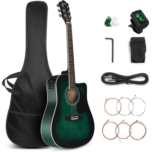 GLARRY 41-In Full Size 6-String Cutaway Acoustic-Electric Guitar Beginner Set - Basswood Body, 4-Band EQ, Inbuilt Clip-On Tuner (9V), Distressed Effect, Phosphor Bronze Strings, Guitar Bag, Strap, Picks, Laurel Fingerboard tiktokshopbacktoschool, Kit, Uni
