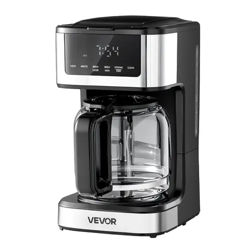 【Fallpicks】VEVOR 12-Cup 60oz Programmable Drip Coffee Maker - 900W Fast Heat, LCD Touchscreen, 2 Brew Strengths, 24-Hour Timer, 4-Hour 72°C Keep Warm, Self-Clean, Food Grade Glass & PP Components for 12 Cups & Above, Families, Home Coffee Setup