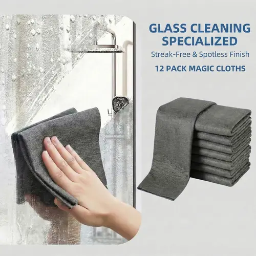 Thickened Grey Microfiber Cleaning Cloths (12 Pack) - Super Absorbent Reusable, Machine Washable, Streak-Free, Fast Spill Cleanup for Kitchen & Glass, Long-Lasting Home Care Supplies (Great Gift Option)