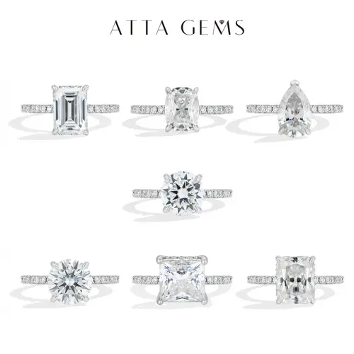 ATTAGEMS Classic D VVS1 Color Lab-Created Moissanite Ring 3-4ct Octagon/Oval/Pear/Radiant/Cushion/Round/Princess Cut S925 Silver 18K Gold Plated Engagement Wedding Anniversary Gift Fine Jewelry R348 summerwins