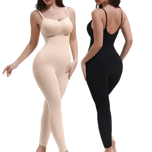 SHAPERX #Livestream 2PCS Full Body Shapewear Tummy Control High Waisted Leggings Stretchy Bodysuit Black and Beige