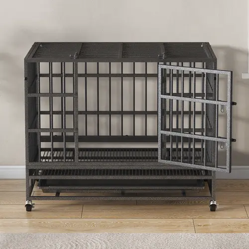 Collared Eagle Heavy-Duty Dog Cage 38" x 48", Reinforced Bottom Panel, Supports up to 200 lbs, Double Door Design, Wheels, Indoor Kennel for Large Breeds, Top-Loading Portable Enclosed Enclosure summergarden