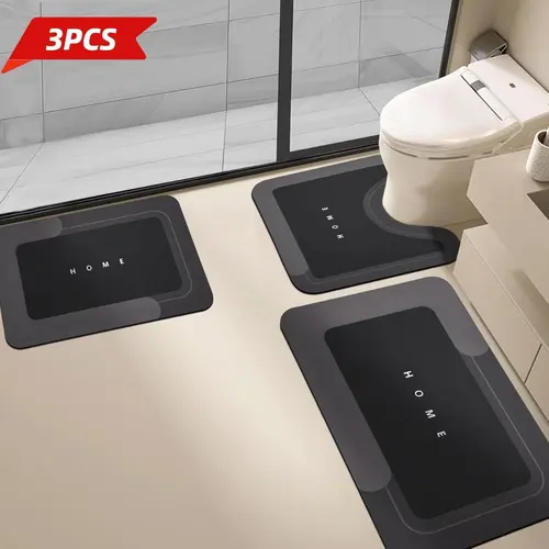 3PCS Nonslip Diatomite-TRP Rugs Set - Durable, Absorbent, Quick-Drying Rectangle Mats with Rubber Backing for Bathroom, Home Supplies Indoor Bathroom Accessories