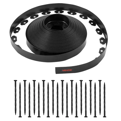 VEVOR No Dig Plastic Landscape Edging Roll, 100ftx1.6in Flexible High-Strength PE, UV-Resistant, Cut to Fit Exact Bed or Path Shapes, Complete Kit with 120 Ground Anchoring Spikes, Easy Garden Installations for Curved Beds, Pathway Borders